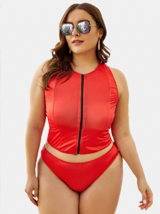 Front Zip Up Racer Back Tops Med Mid Waist Bottoms Bikini