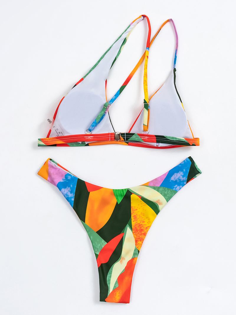 Geometri Mönstertryck Färg Block One Shoulder Criss-cross Hawaii Bikini