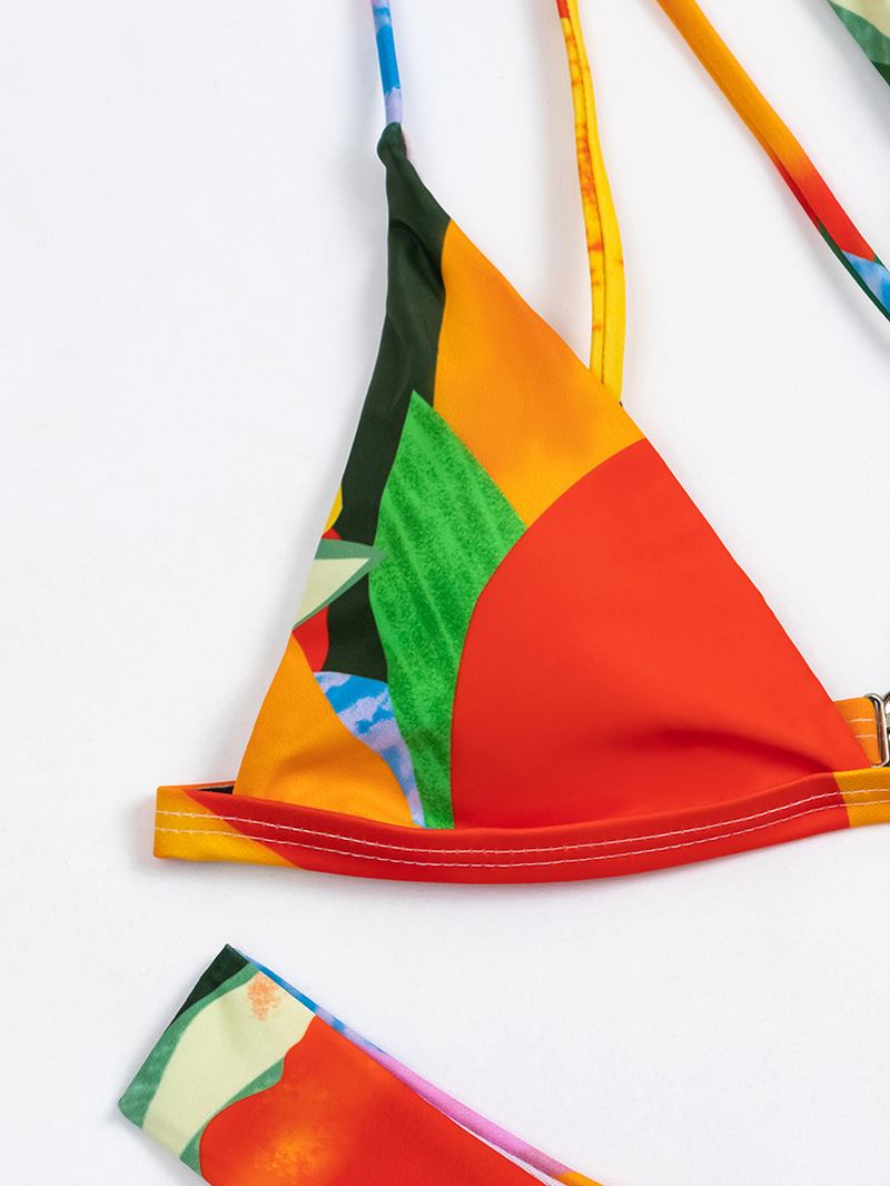 Geometri Mönstertryck Färg Block One Shoulder Criss-cross Hawaii Bikini