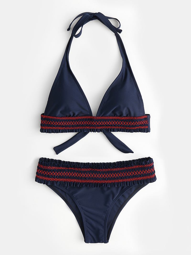 Kvinnor Halter Bikini Volang Trim Triangel Vanlig Baddräkt