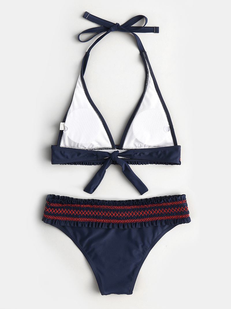 Kvinnor Halter Bikini Volang Trim Triangel Vanlig Baddräkt