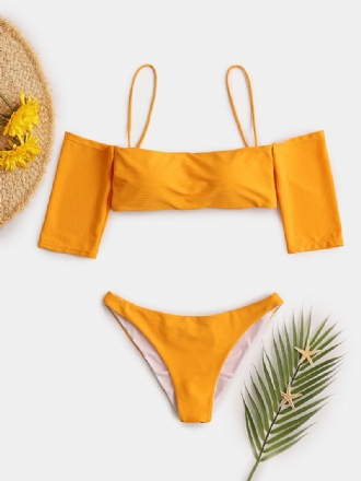 Kvinnor Off Shoulder Kortärmad Baddräkt Enfärgad Bikini