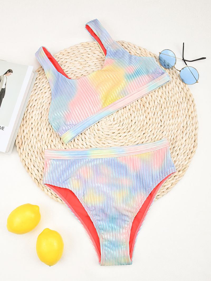 Kvinnor Tie Dye Breda Axelremmar Beach High Waist Bikini