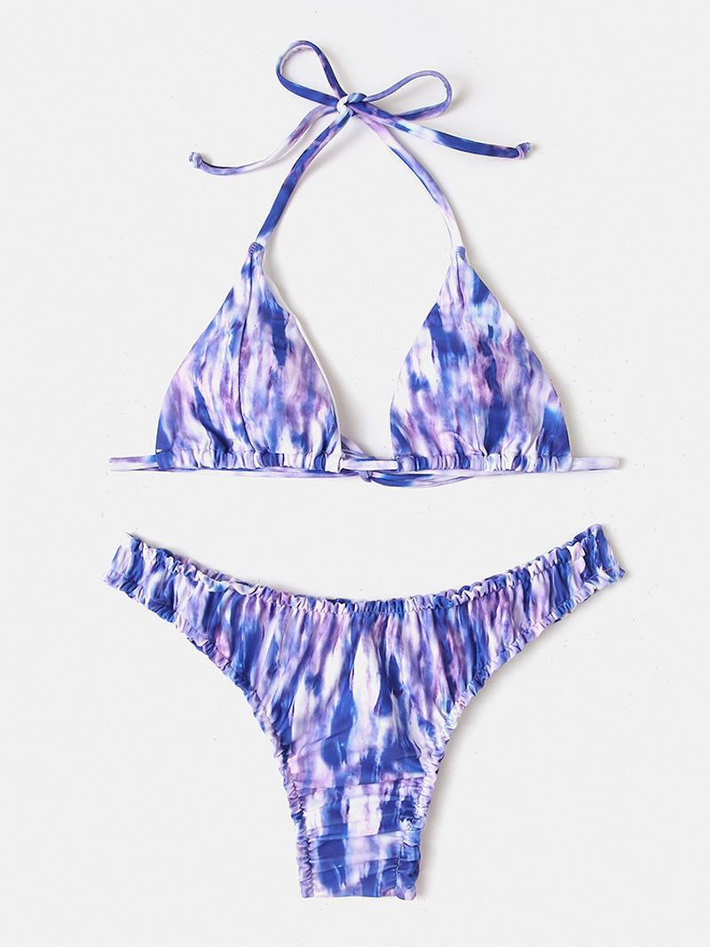 Kvinnor Tie-dye Med Tryck Grimma Rygglös Elastisk Låg Midja Bikinis Beachwear