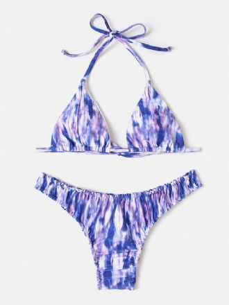 Kvinnor Tie-dye Med Tryck Grimma Rygglös Elastisk Låg Midja Bikinis Beachwear