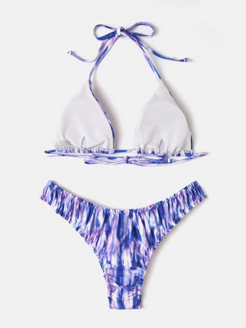 Kvinnor Tie-dye Med Tryck Grimma Rygglös Elastisk Låg Midja Bikinis Beachwear