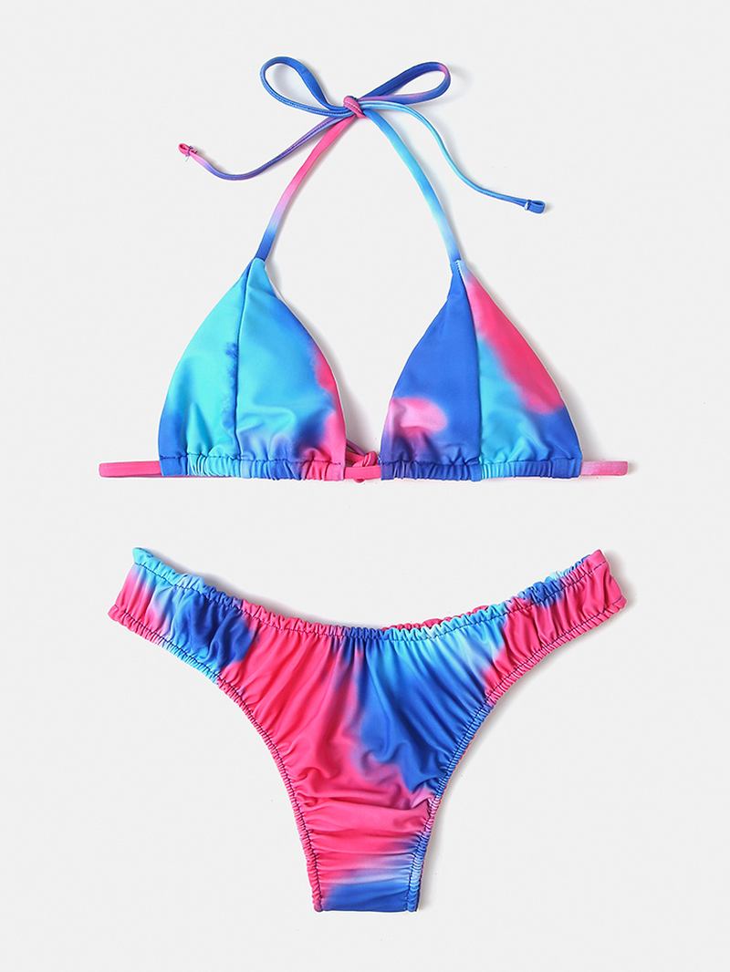 Kvinnor Tie-dye Med Tryck Grimma Rygglös Elastisk Låg Midja Bikinis Beachwear