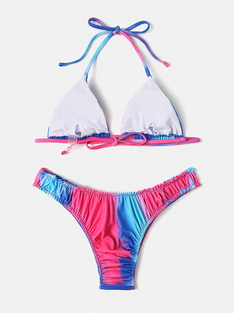 Kvinnor Tie-dye Med Tryck Grimma Rygglös Elastisk Låg Midja Bikinis Beachwear