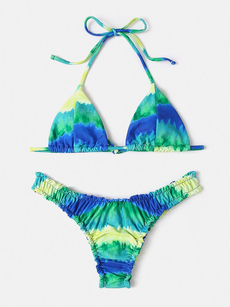 Kvinnor Tie-dye Med Tryck Grimma Rygglös Elastisk Låg Midja Bikinis Beachwear