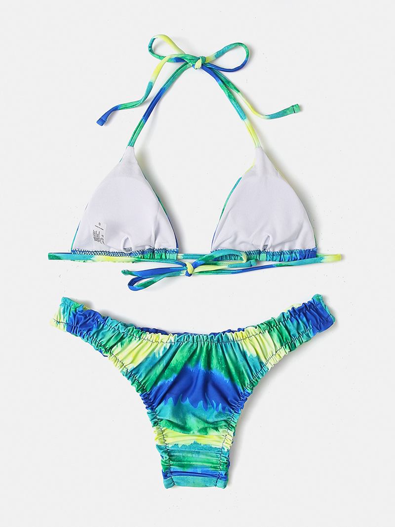 Kvinnor Tie-dye Med Tryck Grimma Rygglös Elastisk Låg Midja Bikinis Beachwear