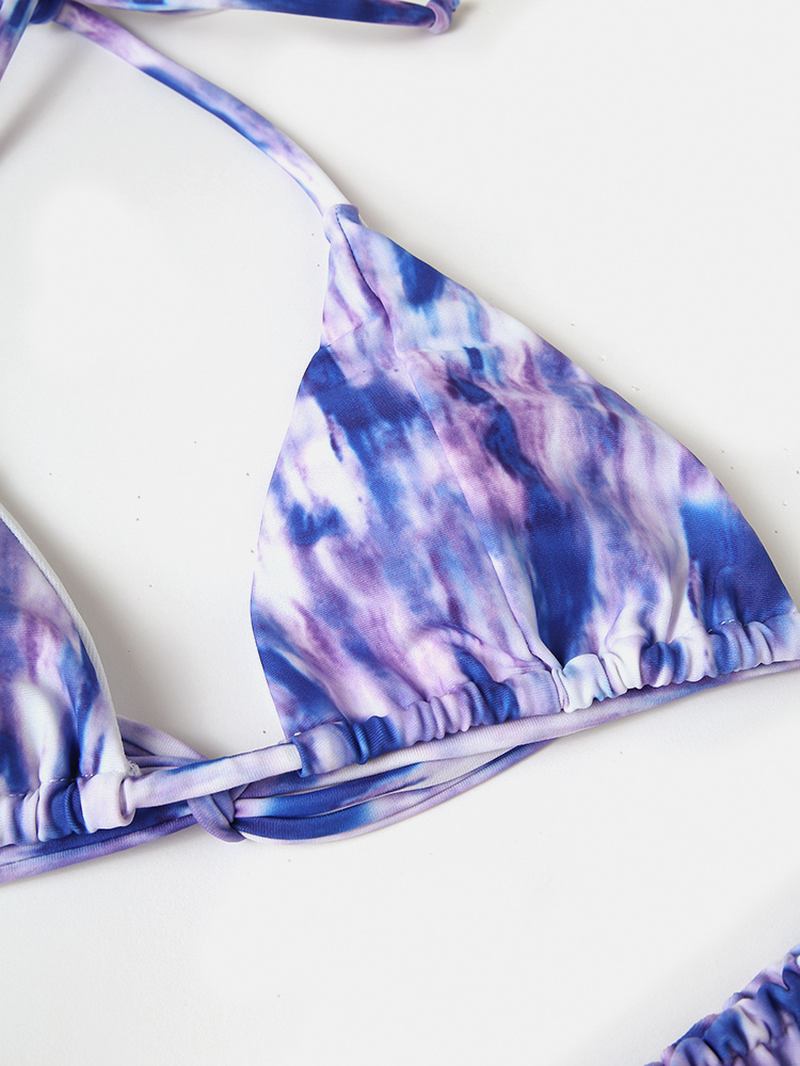 Kvinnor Tie-dye Med Tryck Grimma Rygglös Elastisk Låg Midja Bikinis Beachwear