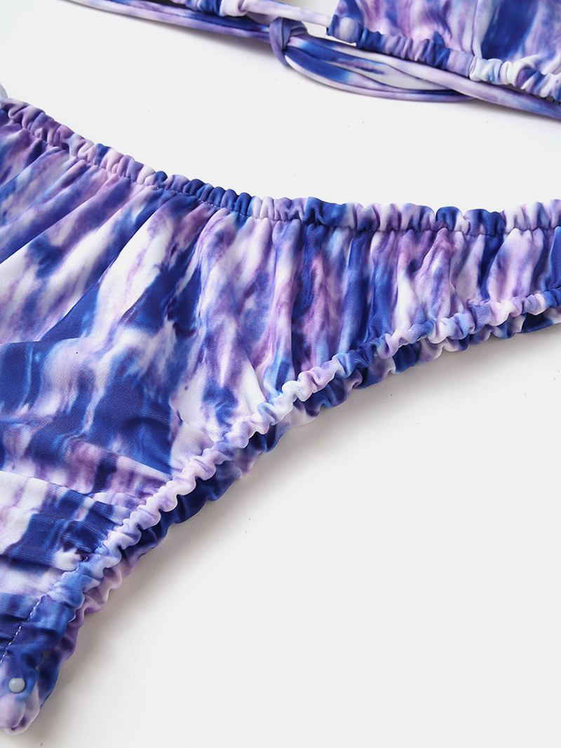 Kvinnor Tie-dye Med Tryck Grimma Rygglös Elastisk Låg Midja Bikinis Beachwear