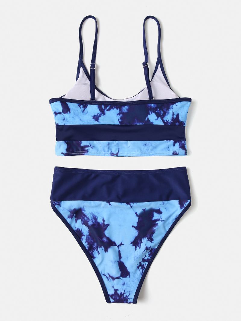 Kvinnor Tie-dye Patchwork Bikinis Baddräkt Med Hög Midja