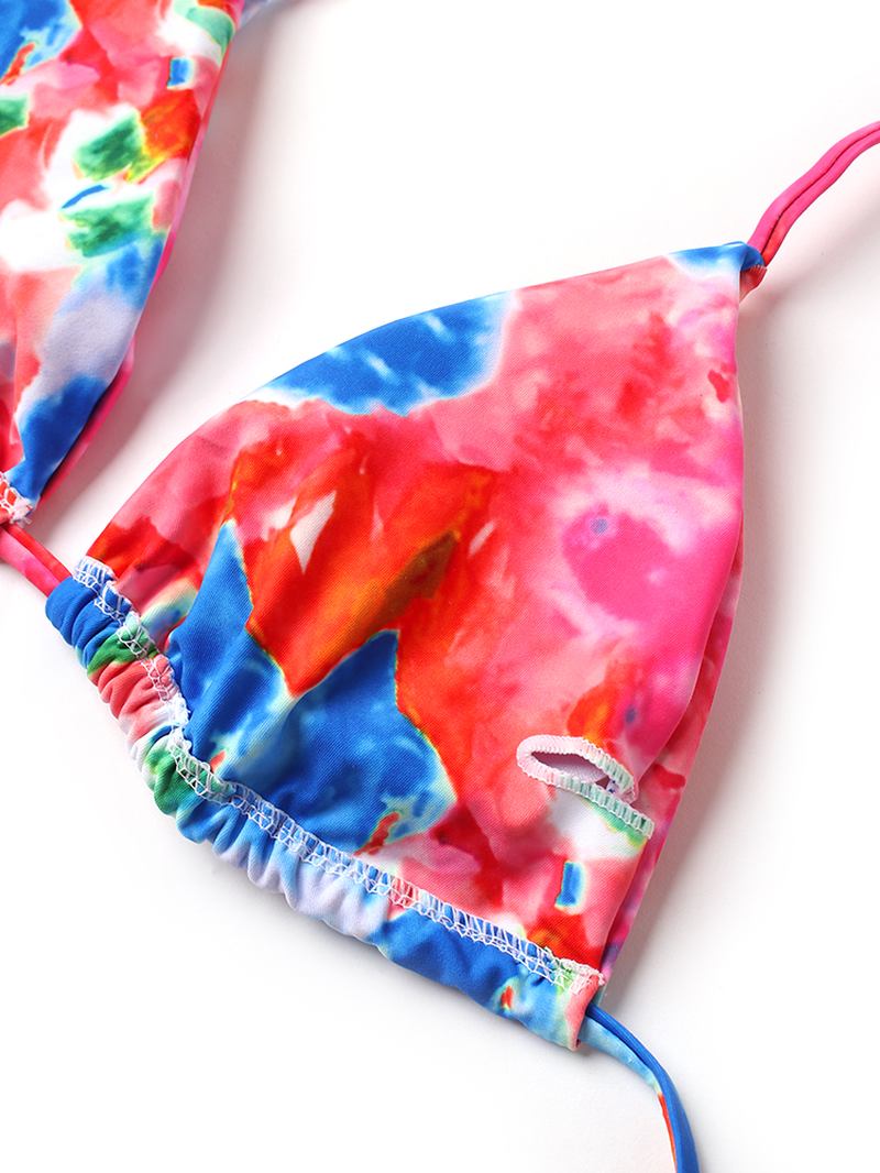 Kvinnor Tie Dye Triangel Halter String Micro Bikinis Backles Strandkläder Med Handring