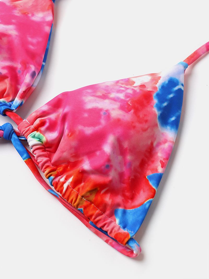 Kvinnor Tie Dye Triangel Halter String Micro Bikinis Backles Strandkläder Med Handring