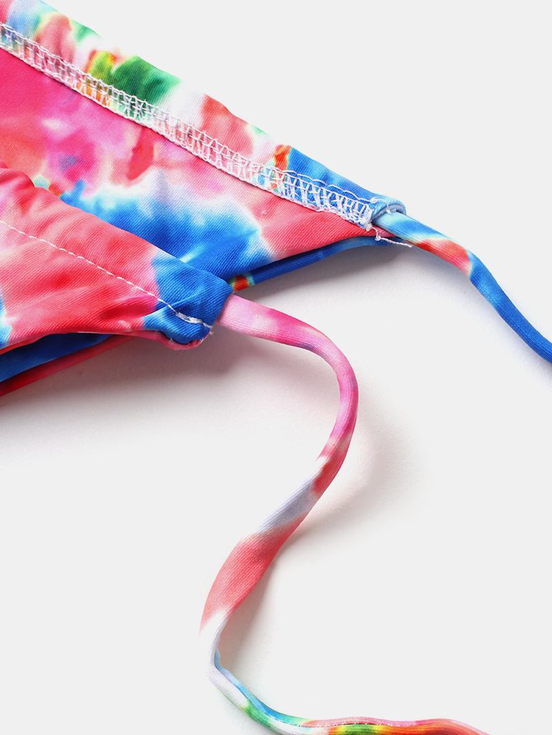 Kvinnor Tie Dye Triangel Halter String Micro Bikinis Backles Strandkläder Med Handring