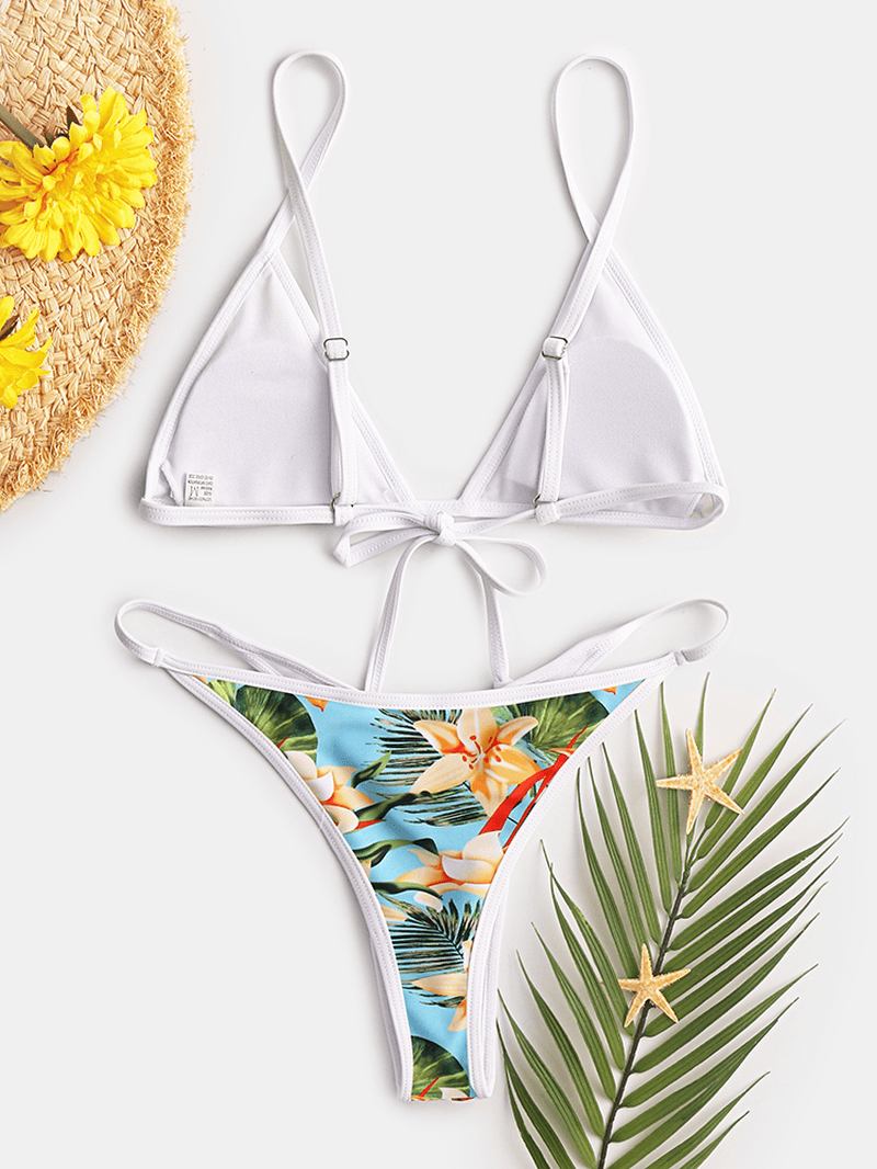 Kvinnor Tropical Med Tryck Triangel String Hot Badkläder Backless Bikini