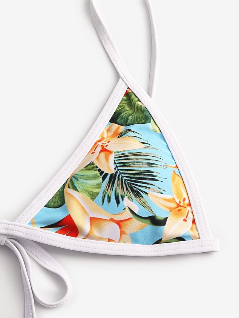 Kvinnor Tropical Med Tryck Triangel String Hot Badkläder Backless Bikini