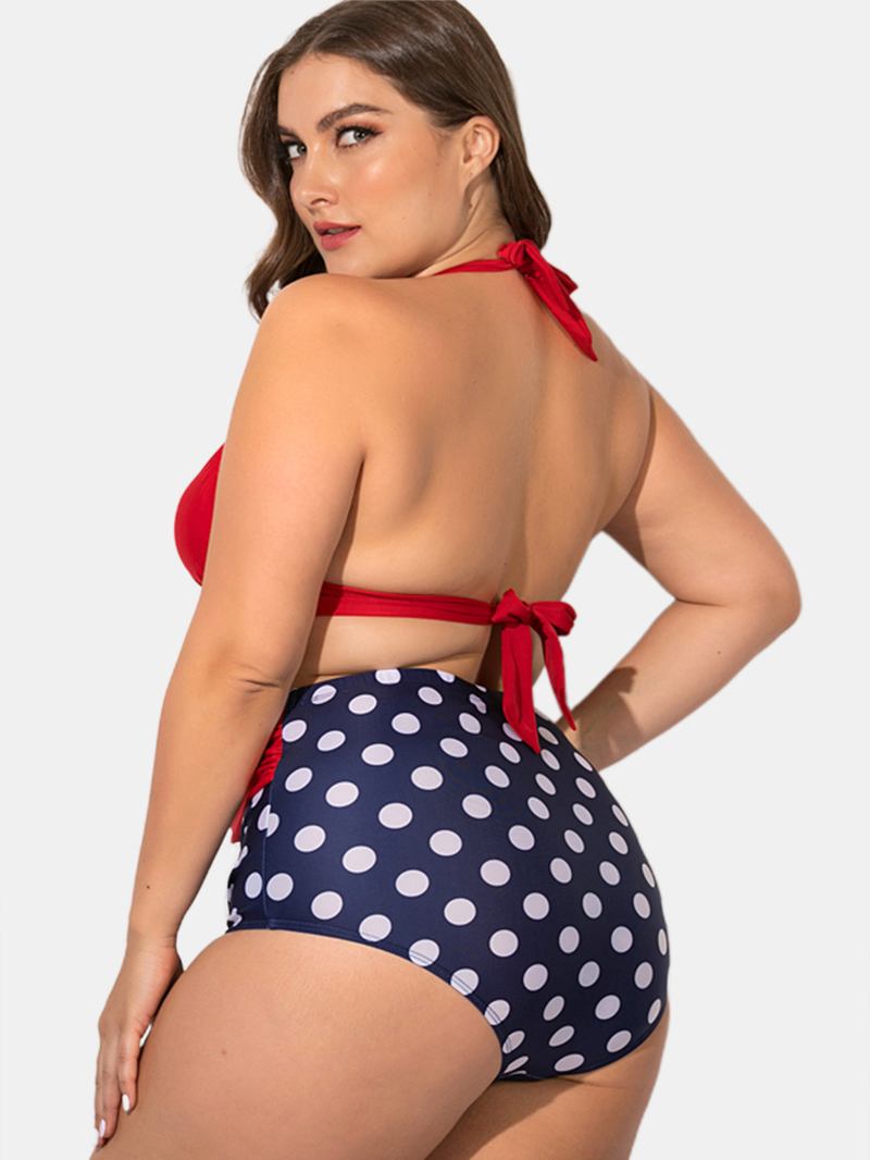 Plus Size Grimma Snörning Hög Midja Polka Dot Bottom Bikini