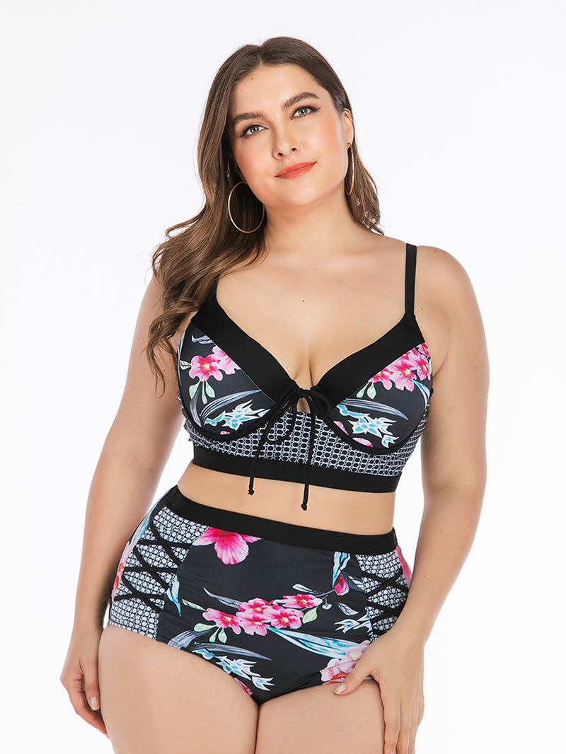 Plus Size Tryckt Bikini