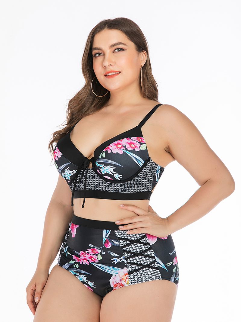 Plus Size Tryckt Bikini