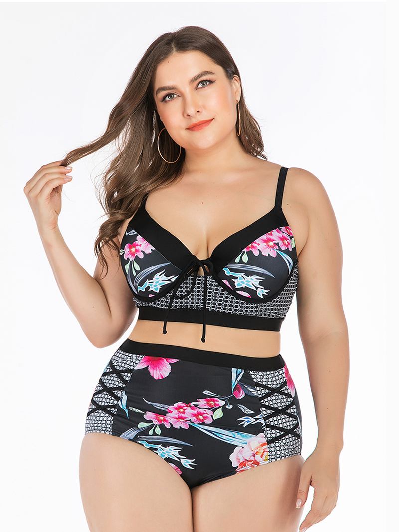 Plus Size Tryckt Bikini