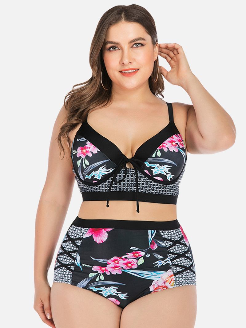 Plus Size Tryckt Bikini