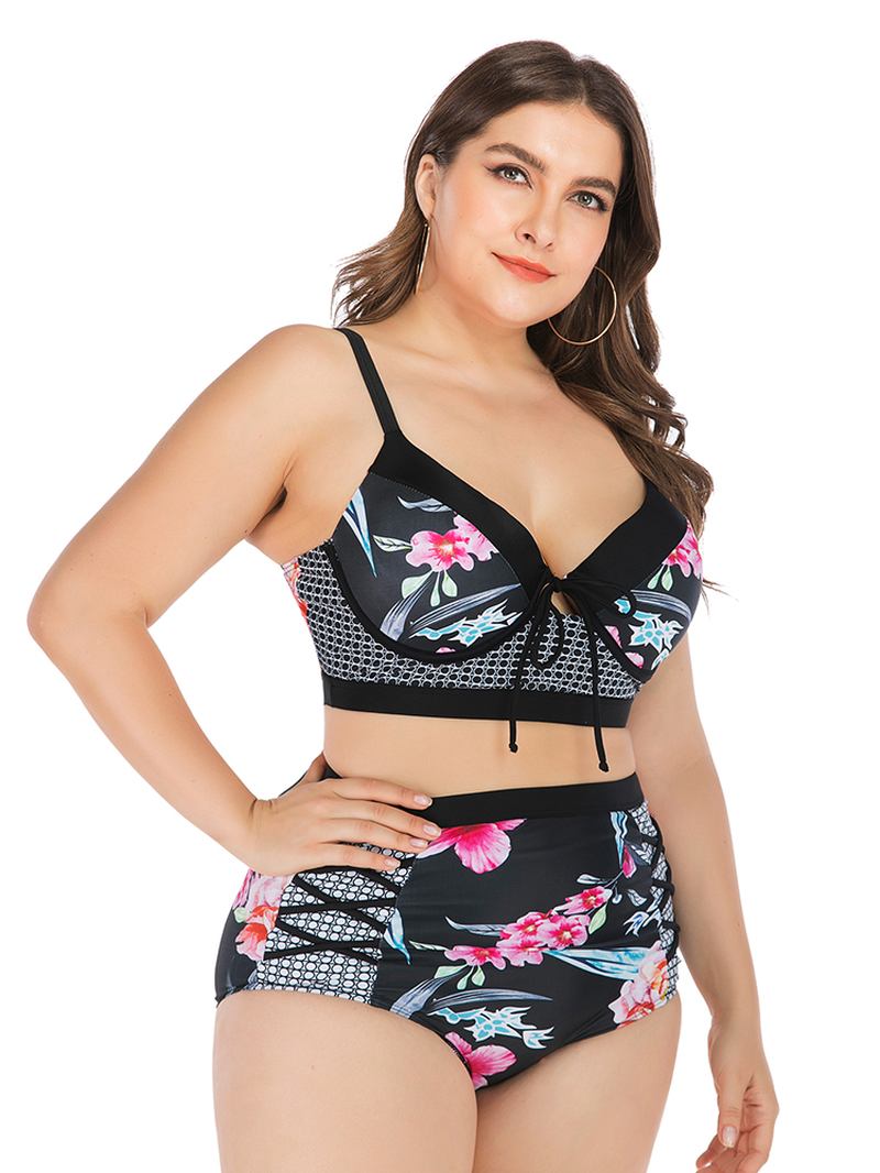 Plus Size Tryckt Bikini