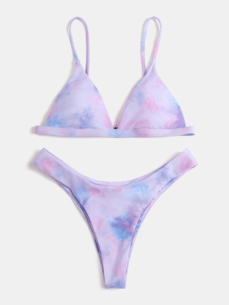 Tie Dye Dam Triangel Spaghetti Straps Bikini Backless Badkläder