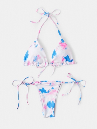 Triangle Tie-dye Halter String Bikini Strandkläder För Kvinnor Med Öppen Rygg