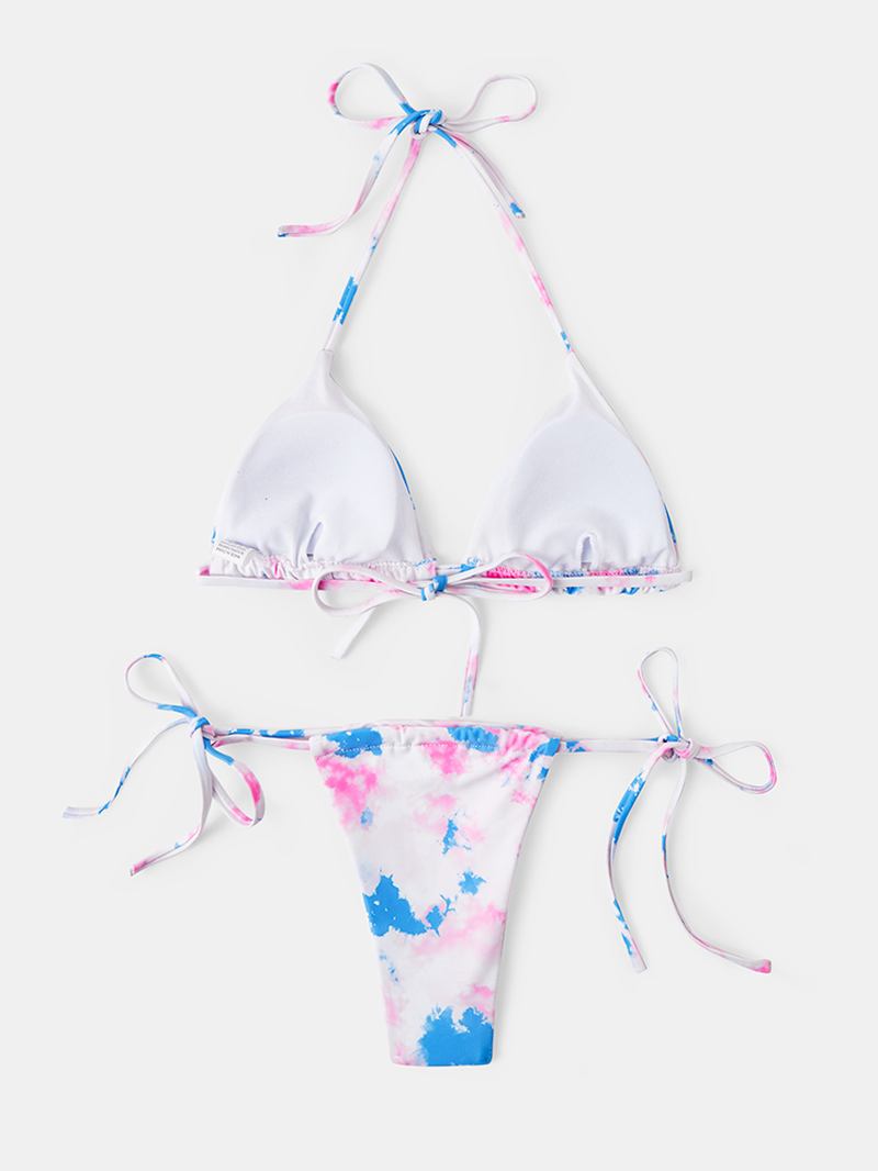 Triangle Tie-dye Halter String Bikini Strandkläder För Kvinnor Med Öppen Rygg