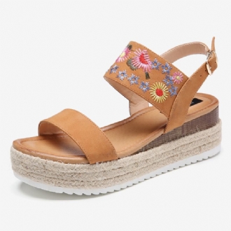 Dam Espadrilles Broderi Blommor Spänne Strap Slingback Platform Sandaler