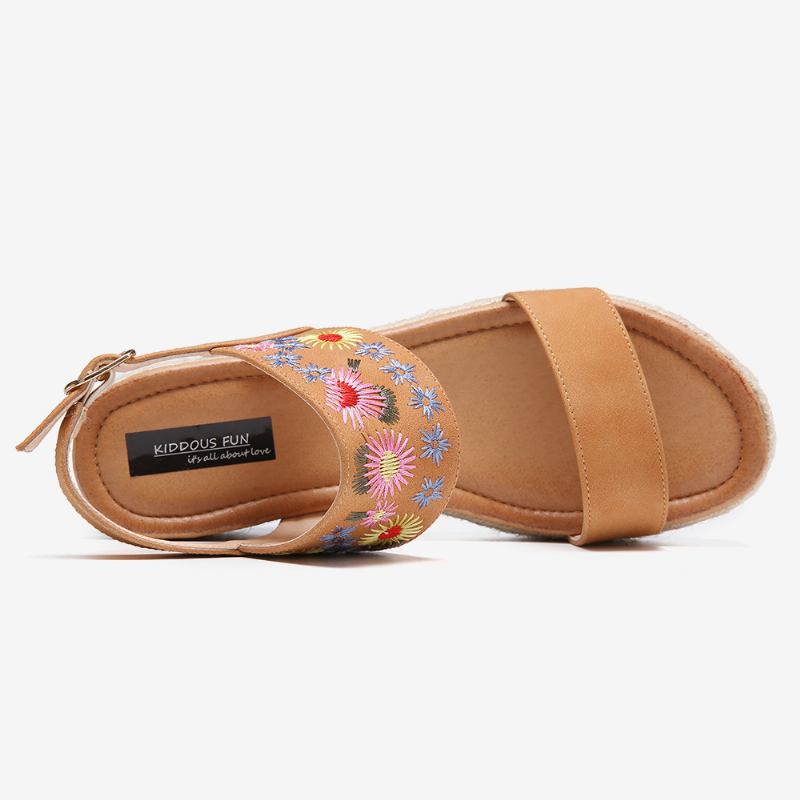 Dam Espadrilles Broderi Blommor Spänne Strap Slingback Platform Sandaler