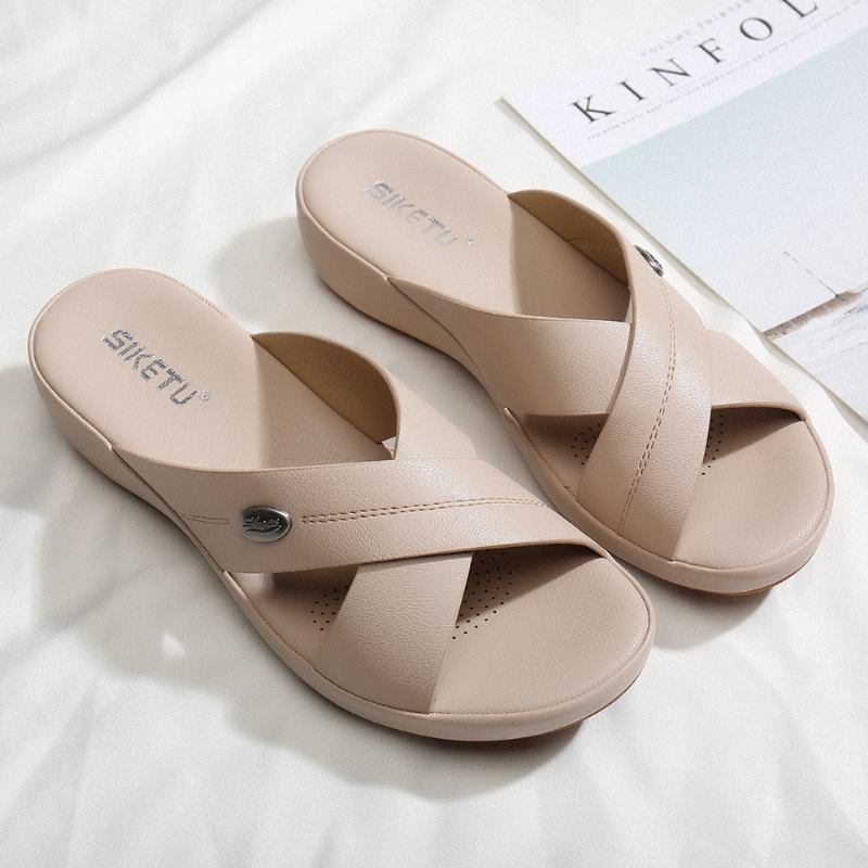 Kvinnor Beach Peep Toe Cross Strap Kilar Häl Sandaler