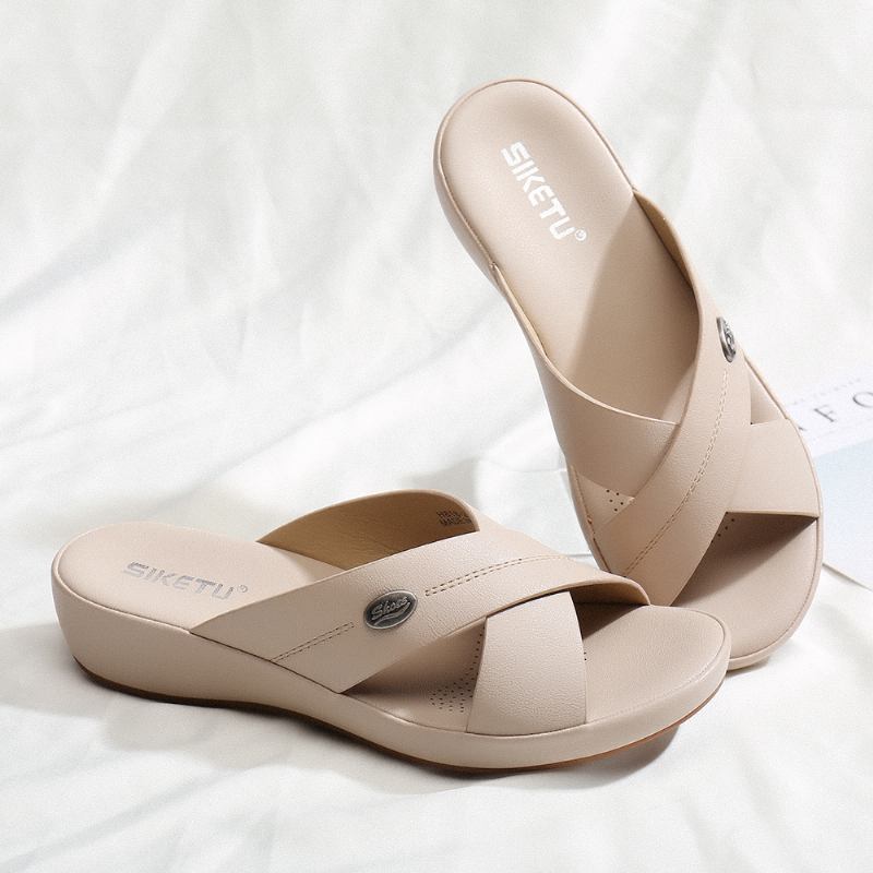 Kvinnor Beach Peep Toe Cross Strap Kilar Häl Sandaler