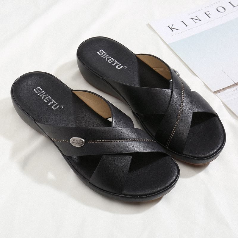 Kvinnor Beach Peep Toe Cross Strap Kilar Häl Sandaler