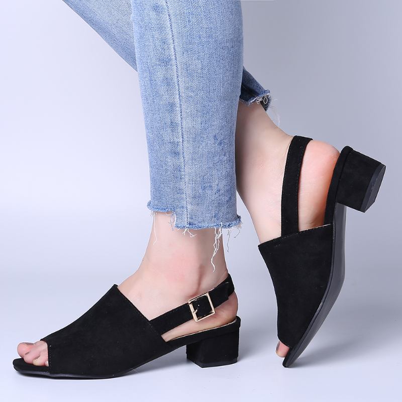 Kvinnor Enfärgad Mocka Peep Toe Slingback Chunky Heel Casual Daily Heeled Sandaler