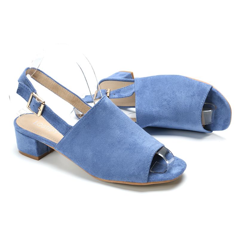 Kvinnor Enfärgad Mocka Peep Toe Slingback Chunky Heel Casual Daily Heeled Sandaler