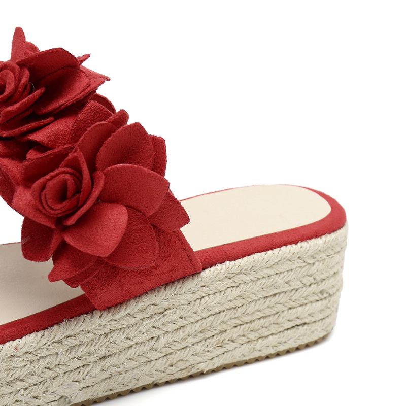 Kvinnor Espadrillos Blomsterdekoration Toe Ring Casual Beach Platform Sandaler