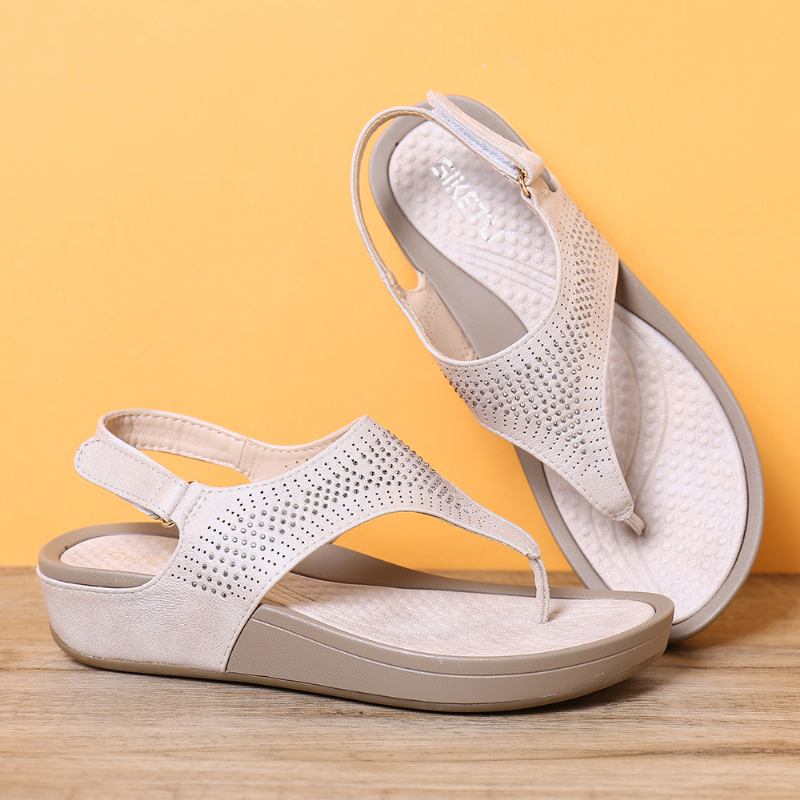 Kvinnor Mjuk Sula Clip Toe Strass Krokögla Casual Summer Beach Wedge Sandaler