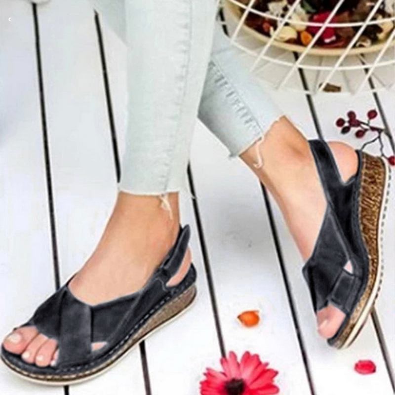 Kvinnors Krokögla Med Öppen Tå Slingback Casual Summer Wedge Sandaler