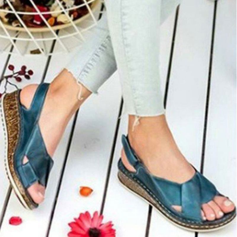 Kvinnors Krokögla Med Öppen Tå Slingback Casual Summer Wedge Sandaler