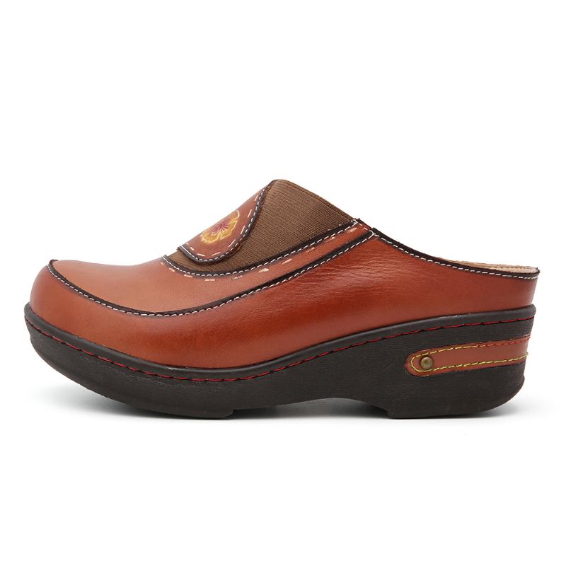 Läderblomma Elastiska Splicing Slip-on Mules Träskor Halkfria Sandaler