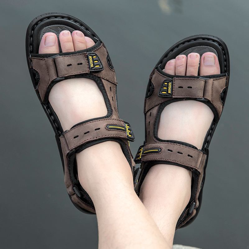 Män Kohud Läder Andas Halkfri Öppnad Beach Casual Outdoor Sandaler