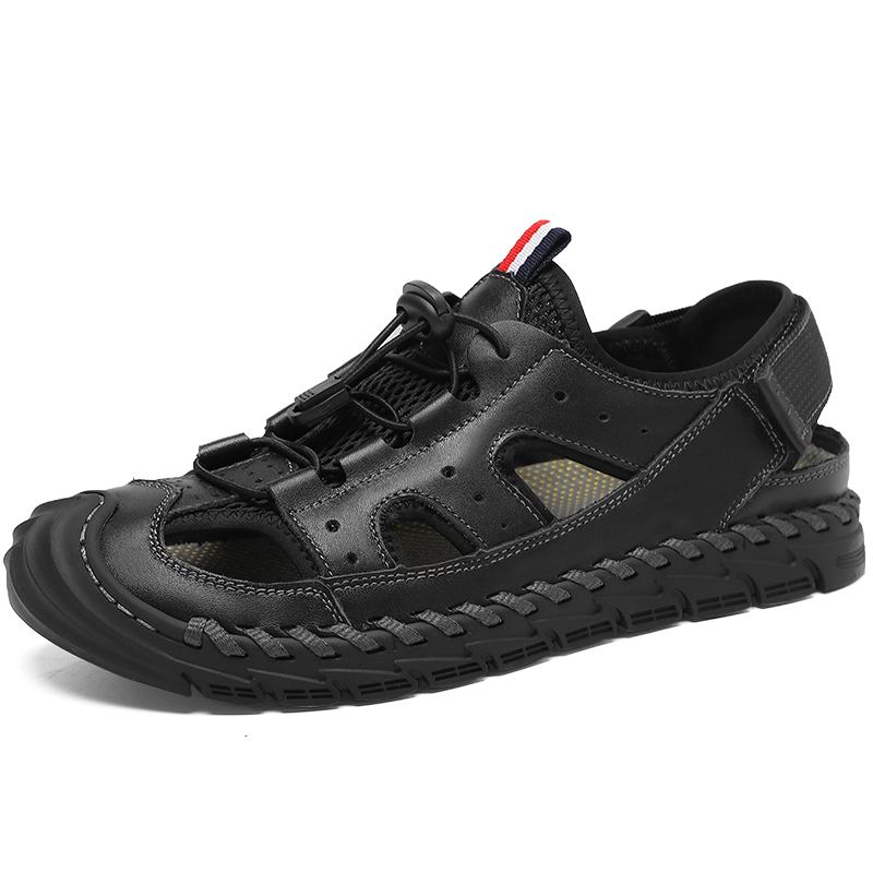 Män Kohud Läder Andas Mesh Handsömmar Halkfri Mjuk Casual Outdoor Sandaler