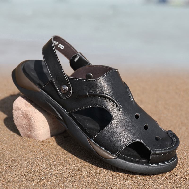 Män Kohud Tvåvägs Mjuk Sula Halkfri Stängd Tå Slip On Casual Sandaler