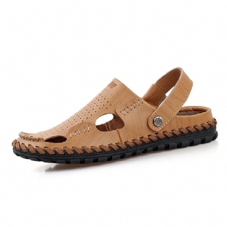 Män Sommar Läder Sandal Casual Rund Tå Utomhus Platt Mode Mjuk Strand Tofflor