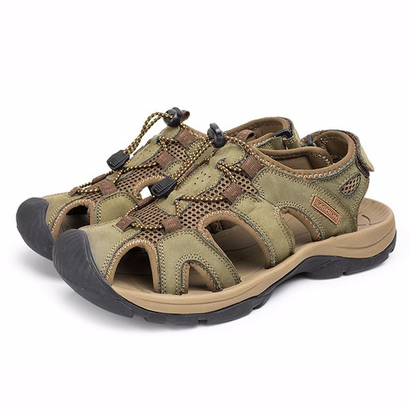 Us Storlek 6.5-10.5 Herr Summer Beach Sandals Magic Stick Justering Läderskor