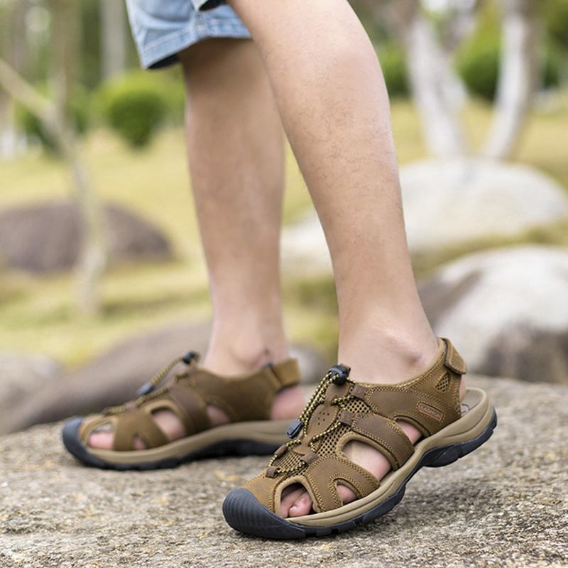 Us Storlek 6.5-10.5 Herr Summer Beach Sandals Magic Stick Justering Läderskor