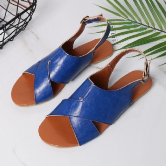 Wome Beach Peep Toe Cross Spänne Flats Sandaler